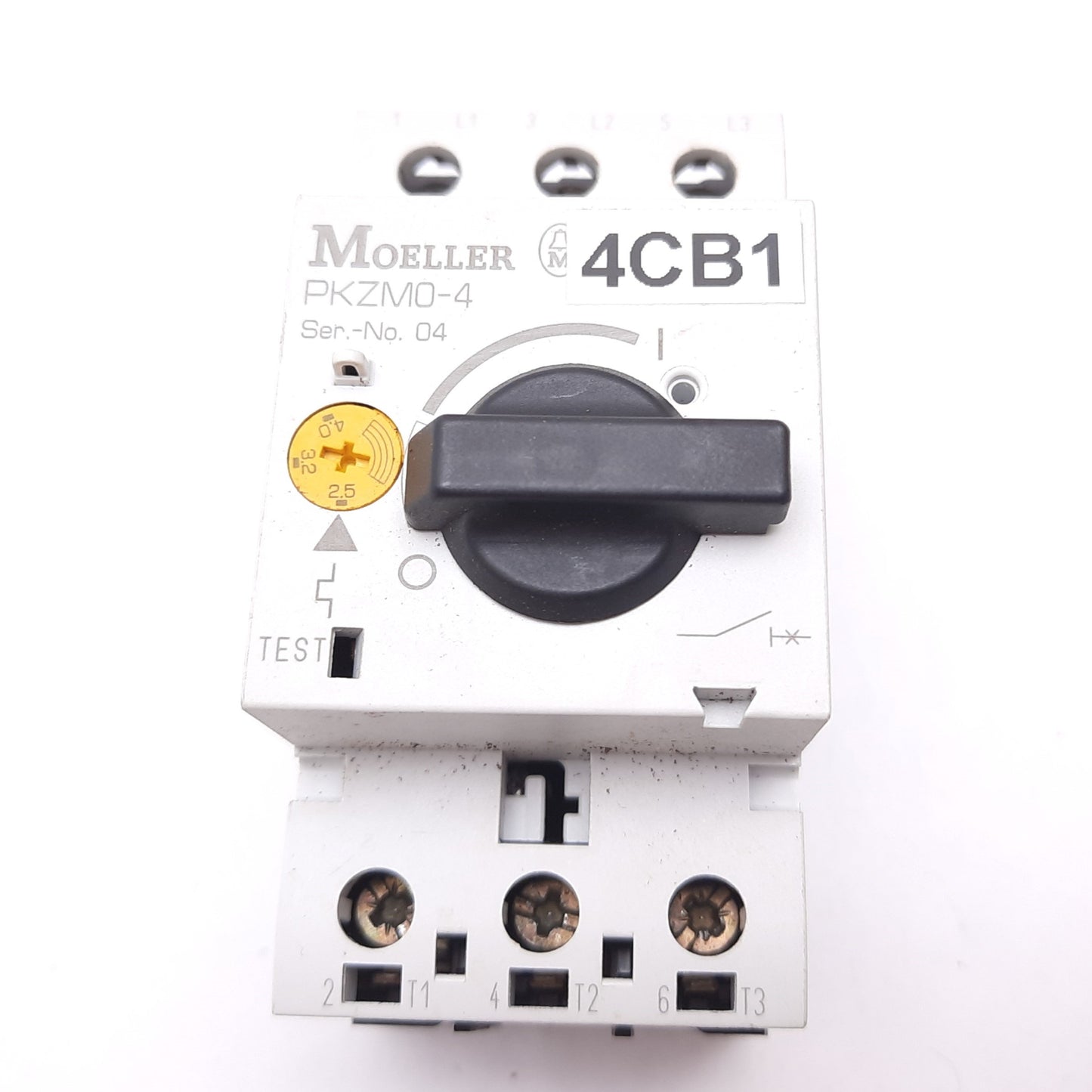Used Moeller PKZM0-4 Circuit Breaker Motor Protector, 3-Pole, 2.5-4A, 600VAC