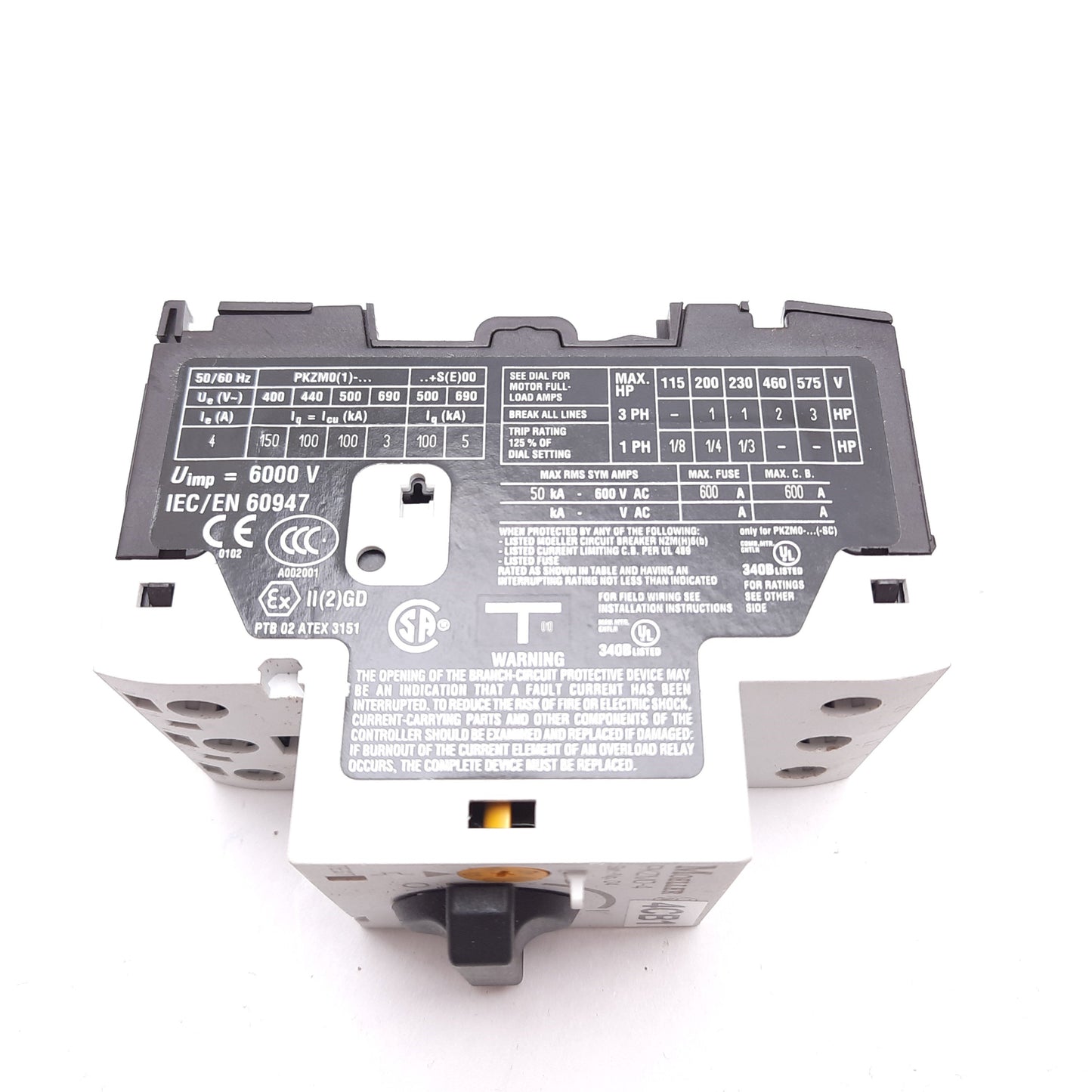 Used Moeller PKZM0-4 Circuit Breaker Motor Protector, 3-Pole, 2.5-4A, 600VAC