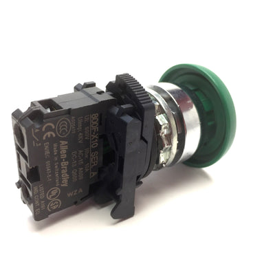 Used Allen Bradley 800FM-MM43 Mushroom Pushbutton Momentary 40mm Round Green, 1NO