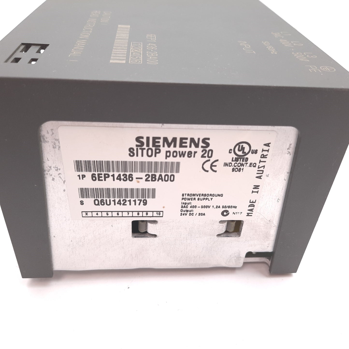 Used Siemens 6EP1436-2BA00 Power Supply, Input 3-Phase 400-500VAC, Output 24VDC 20A