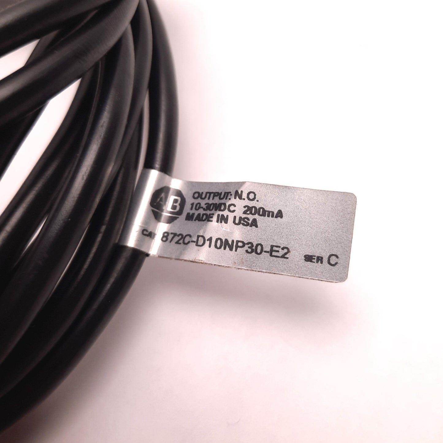 Used Allen Bradley 872C-D10NP30-E2 Proximity Switch, Shielded, 10mm Range, 10V-30VDC