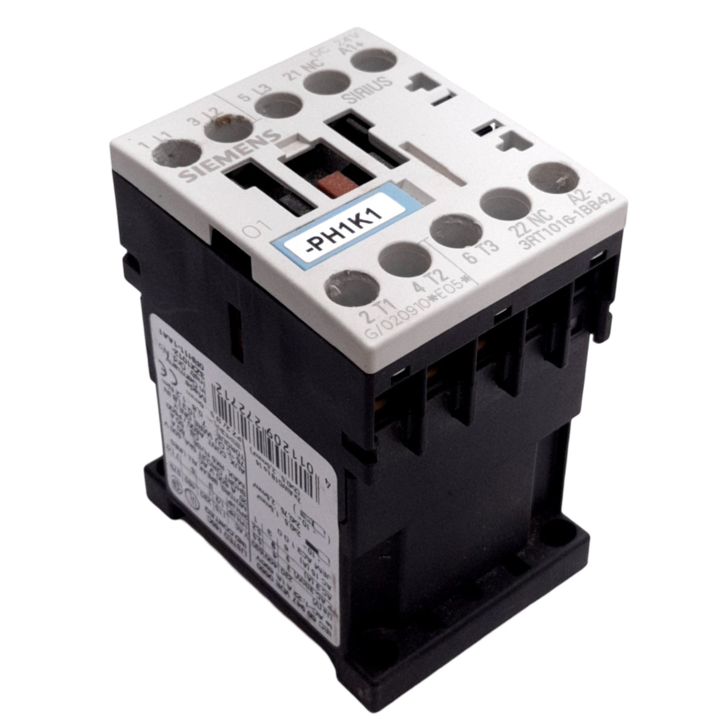 Used Siemens 3RT1015-1BB42 Contactor, 3-Pole w/ NC Aux,16A 600VAC, Coil: 24VDC