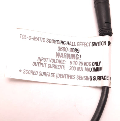 Used Tolomatic 3600-9089 Sourcing Hall-Effect Sensor Switch, PNP, Input: 5-25VDC
