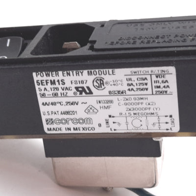 Used Corcom 5EFM1S Power Entry Module, 2-Pole Switch, Rating: 4A 250VAC