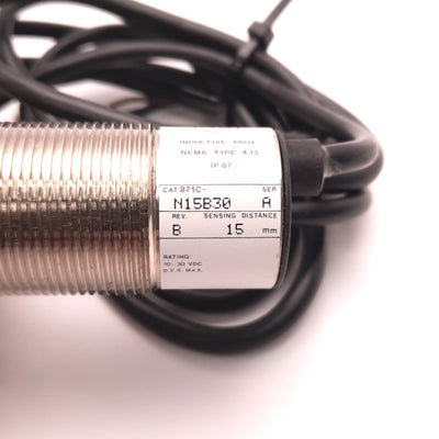 Used Allen-Bradley 871C-N15B30 Inductive Proximity Switch, 10 - 30VDC, 15mm Range NPN