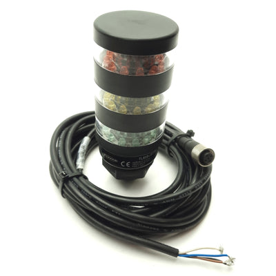 Used Banner TL50BLGYRQ LED Tower Light, Green, Yellow, Red, M12 4-Pin Male, 24VAC/DC