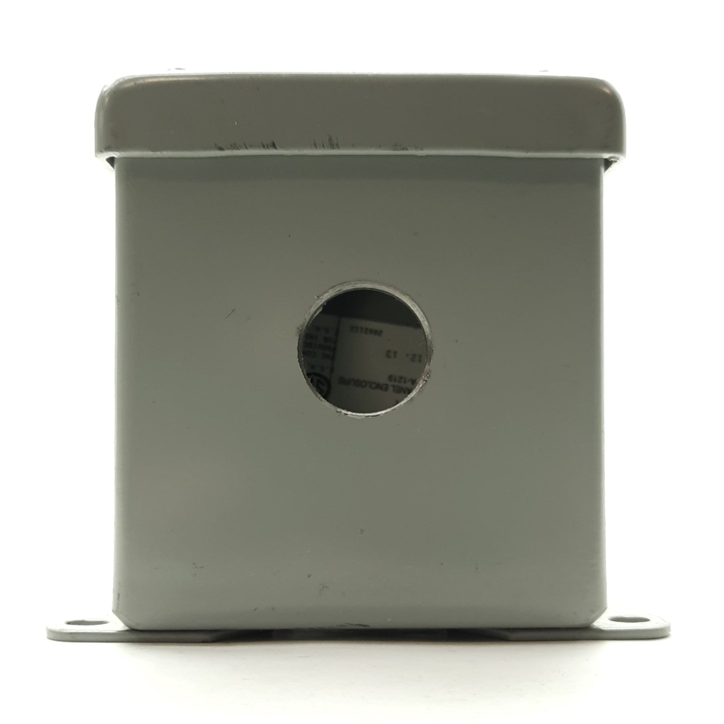 Used Hoffman E-1PBGX Gray Steel Pushbutton Enclosure, 3½ x 3¼ x 2¾", NEMA 12, *Hole*