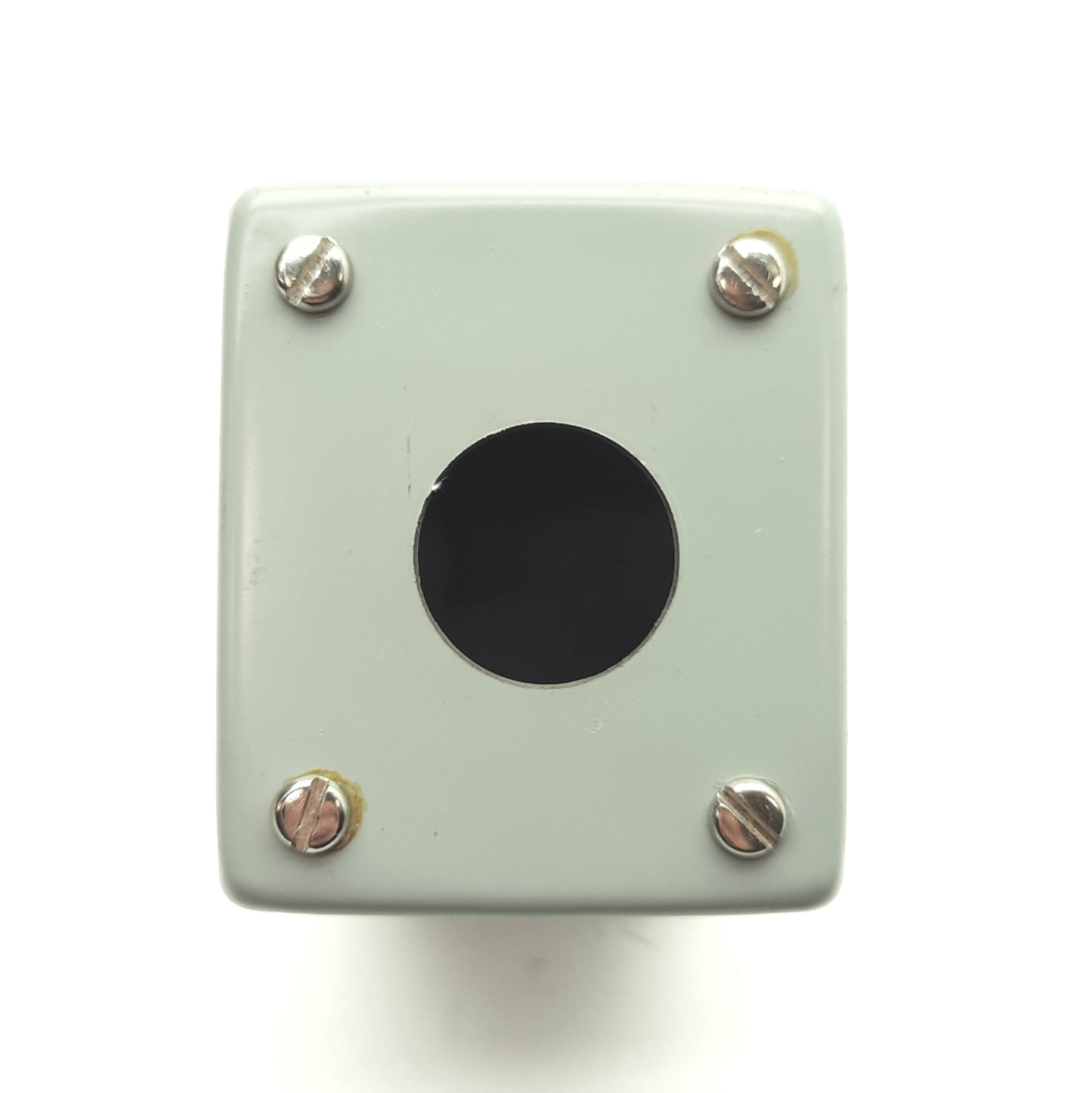 Used Hoffman E-1PBGX Gray Steel Pushbutton Enclosure, 3½ x 3¼ x 2¾", NEMA 12, *Hole*
