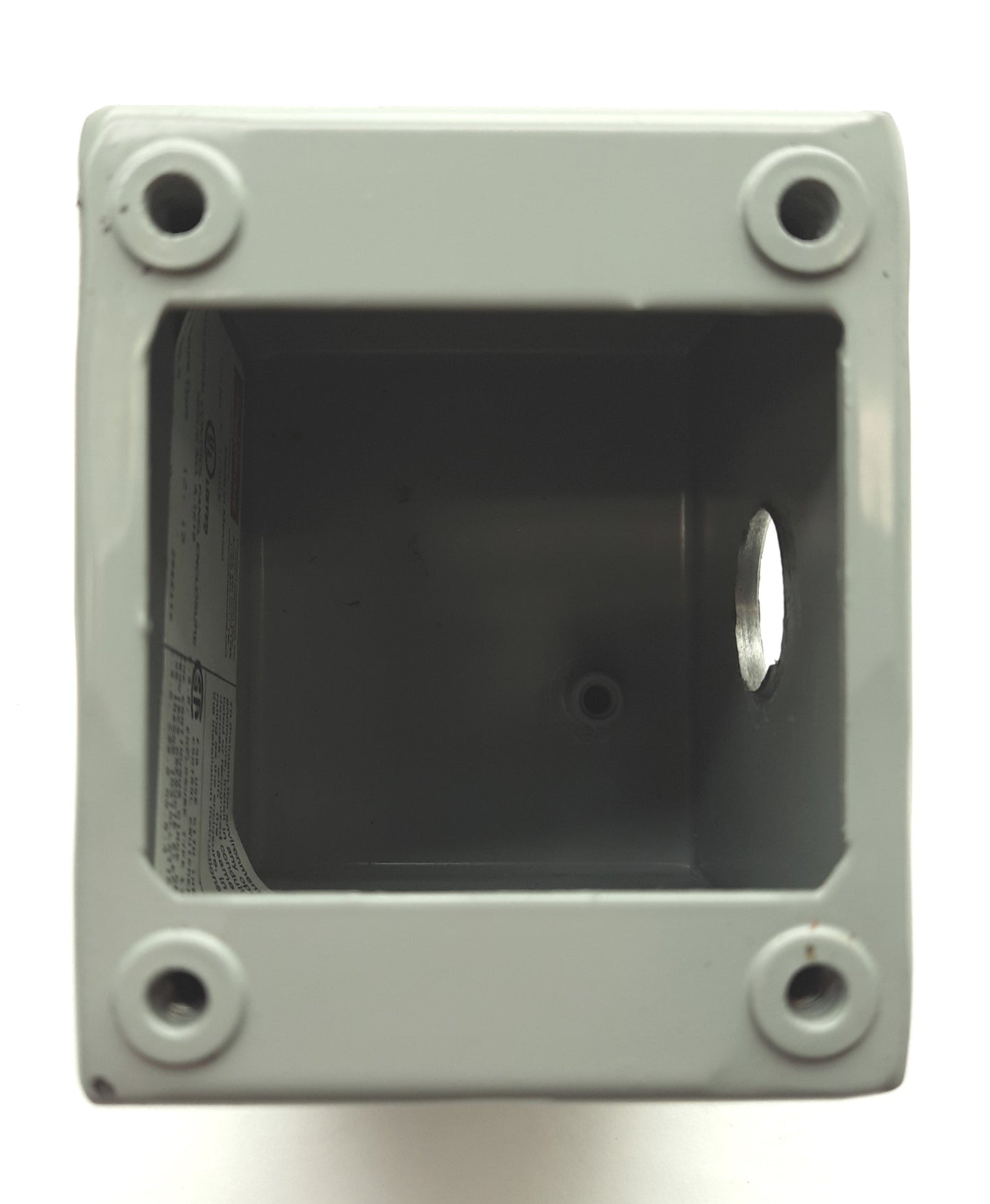 Used Hoffman E-1PBGX Gray Steel Pushbutton Enclosure, 3½ x 3¼ x 2¾", NEMA 12, *Hole*