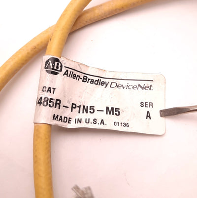 Used Allen-Bradley 1485R-P1N5-M5 DeviceNet Cable,5 Pin, 24v DC, 3.0 Amps, 1m Length
