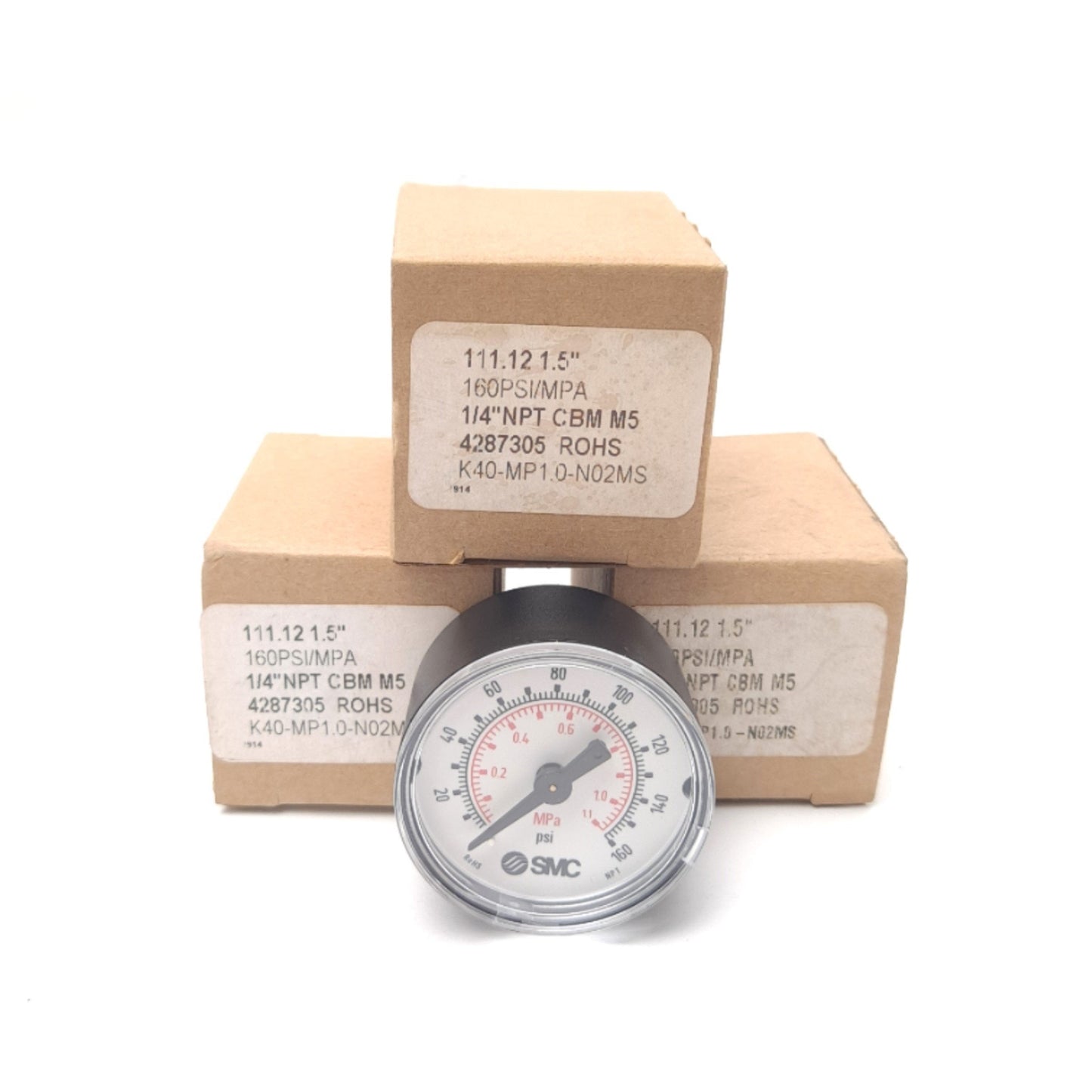 New Lot of 3 SMC K40-MP1.0-N02MS Pneumatic Pressure Gauge 160 Psi/MPa 1/4" NPT