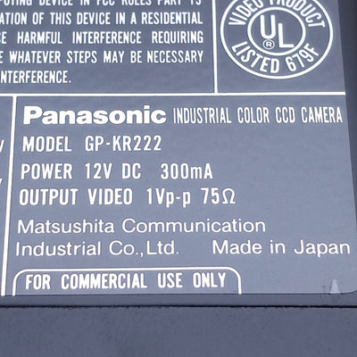 Used Panasonic GP-KR222 Industrial Digital 1/2" CCD Color Camera 12VDC, 768x494