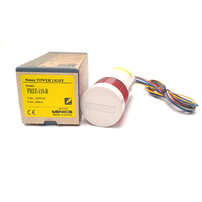 New Menics PREF-110-R LED Red Tower Light W/ Bulb 110/120 VDC 9 Wire Flying Leads