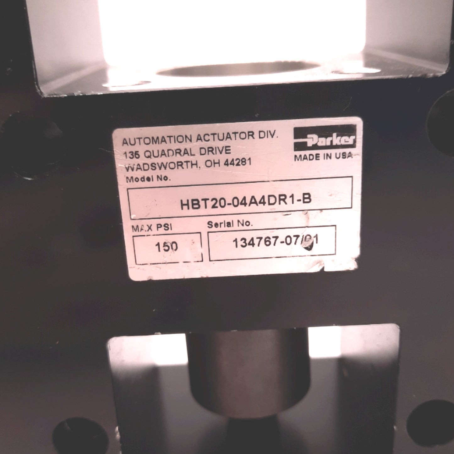 Used Parker HBT20-04A4DR1-B Thrust Slide, 4 Inch Stroke, Shock Ready, with Coupler
