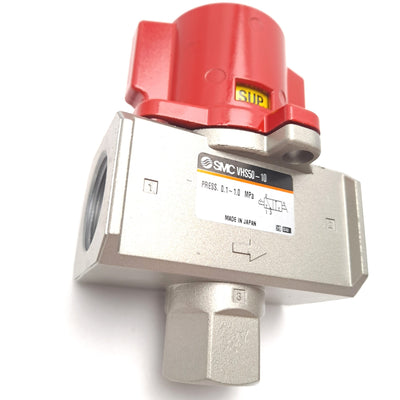 New SMC VHS50-10 Lock Out Hand Valve 3 Port 145 PSI In/Out 1" Exhaust 1/2" NPT