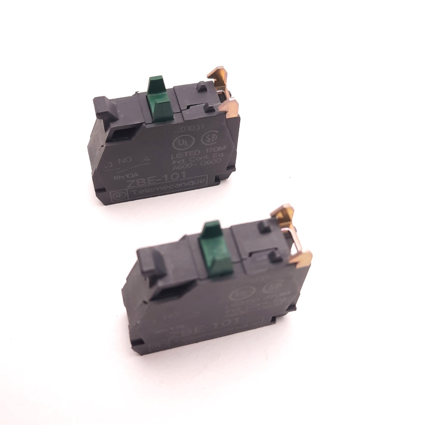 Used Lot of 2 Telemecanique ZBE-101 Contact Block, Single Pole, 6A, 600v AC/DC