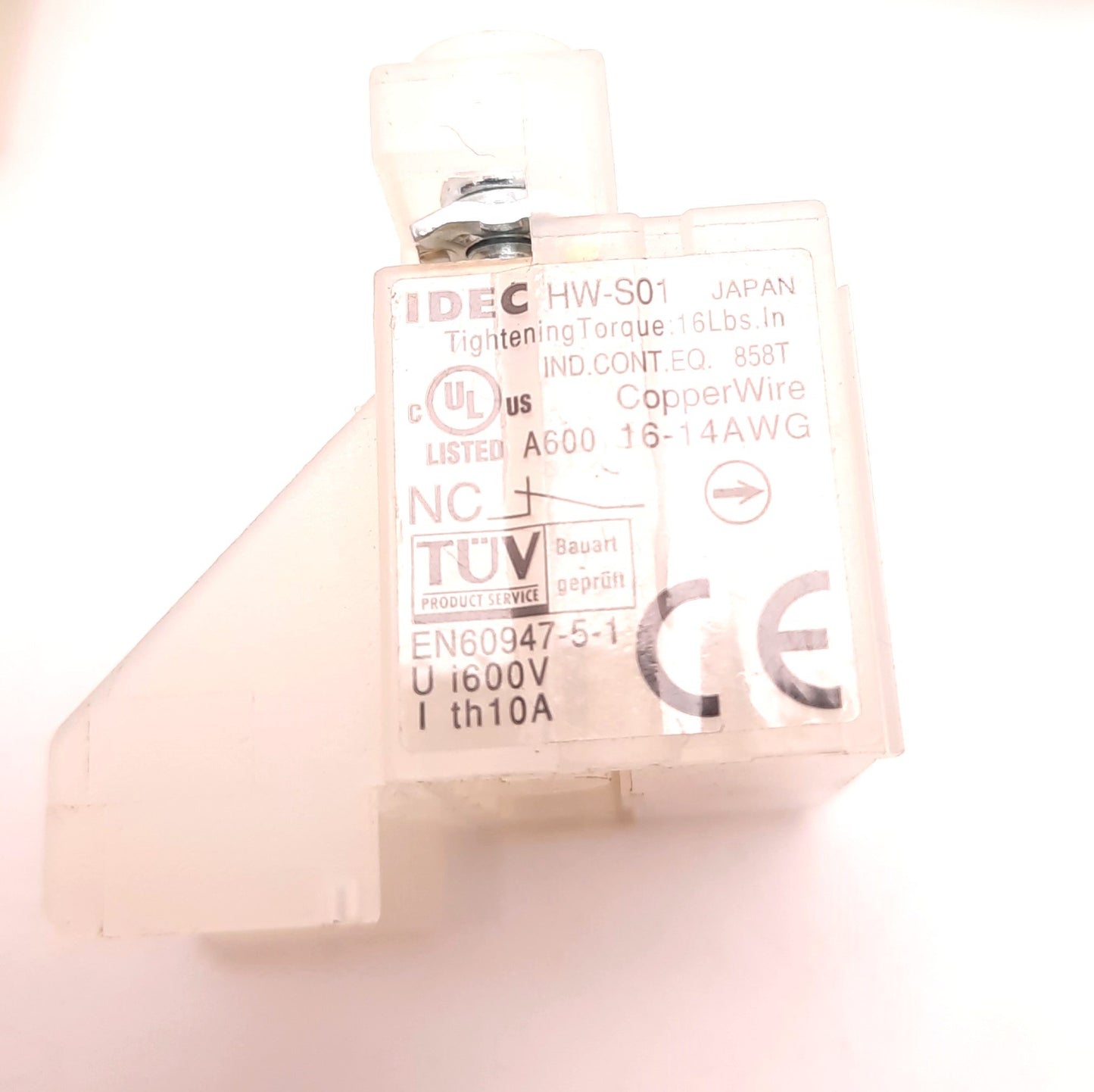 Used Lot of 5 IDEC HW-S01 Contact Block, Single Pole, 10 Amps, 600 Volts, 14-16 AWG