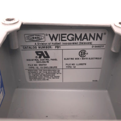 Used Wiegmann PB1 NEMA 12/13 Pushbutton Enclosure, 3.5" x 3.25" x 2.75", Wall Mount