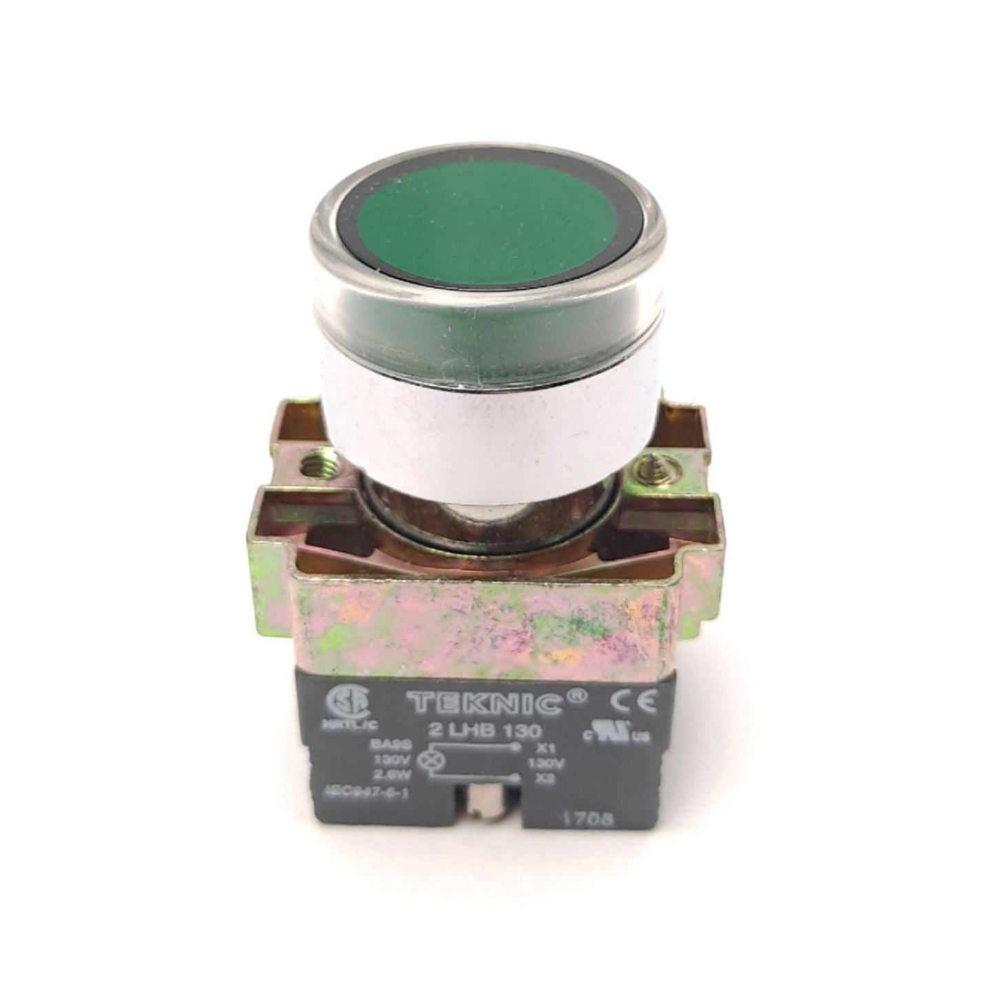 New Lot of 2 Altech Corp 2ALF3LB-110 Green Illuminated Push Button 110 VAC 10A 1 NC