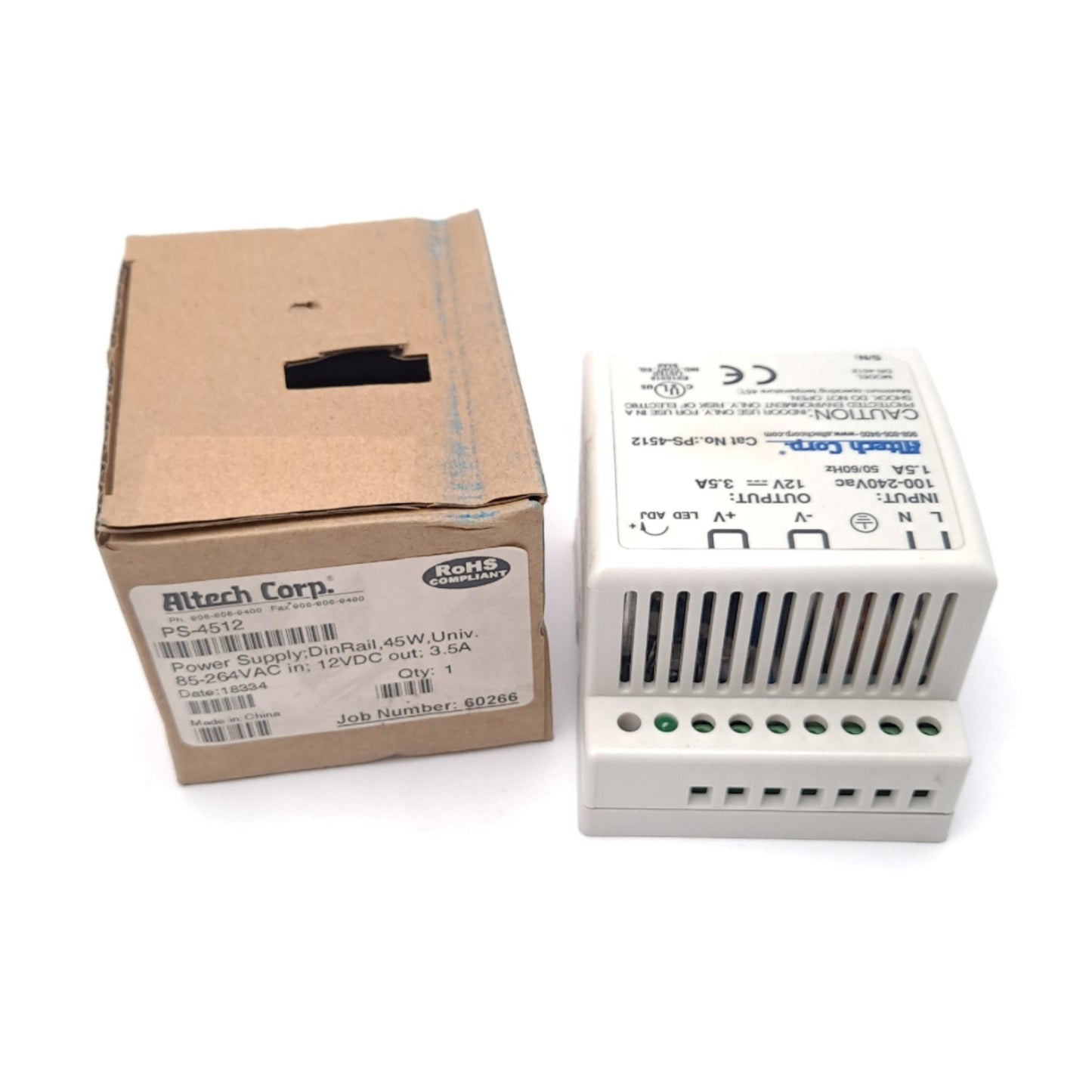 New Altech Corp PS-4512 Power Supply 85-264 VAC 12 VDC 42 W 3.5 A DIN Rail