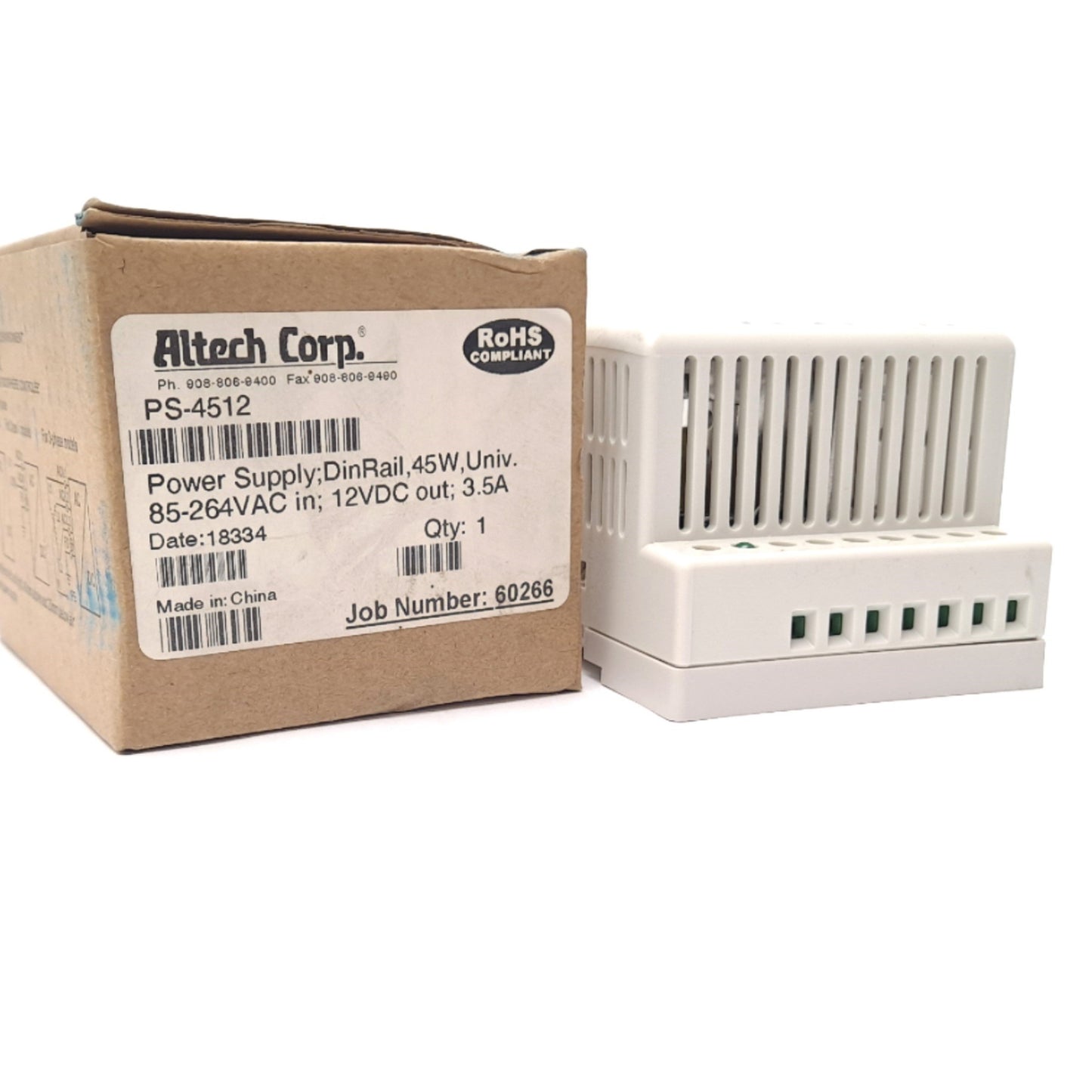 New Altech Corp PS-4512 Power Supply 85-264 VAC 12 VDC 42 W 3.5 A DIN Rail