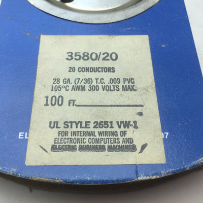 New – Open box Alpha Wire 3580/20 Flat Multiconductor Ribbon Cable 20 Conductor 28AWG 300V 50FT