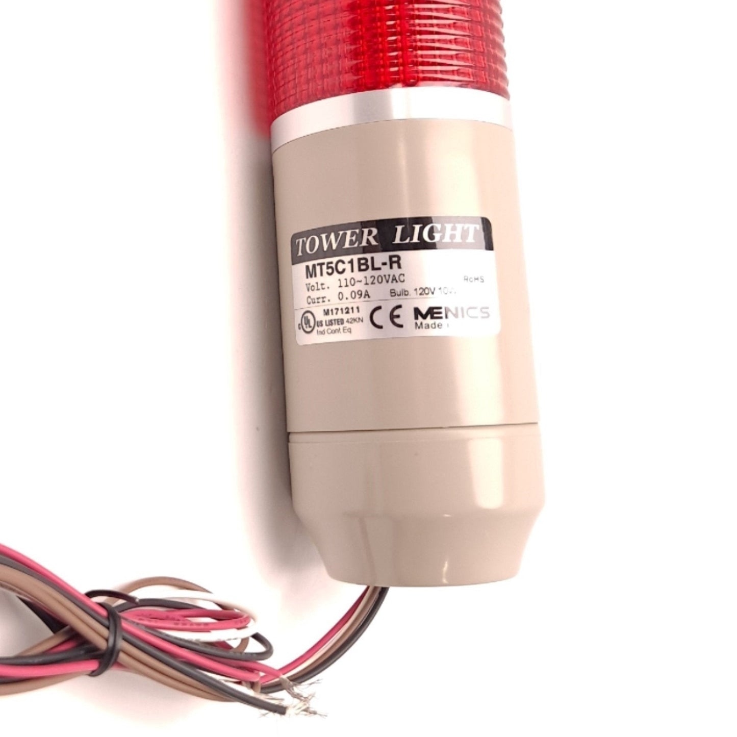 New Other Menics MT5C1BL-R Red Single Stack Light Tower 110-120 VAC 4 Wire Flying Lead