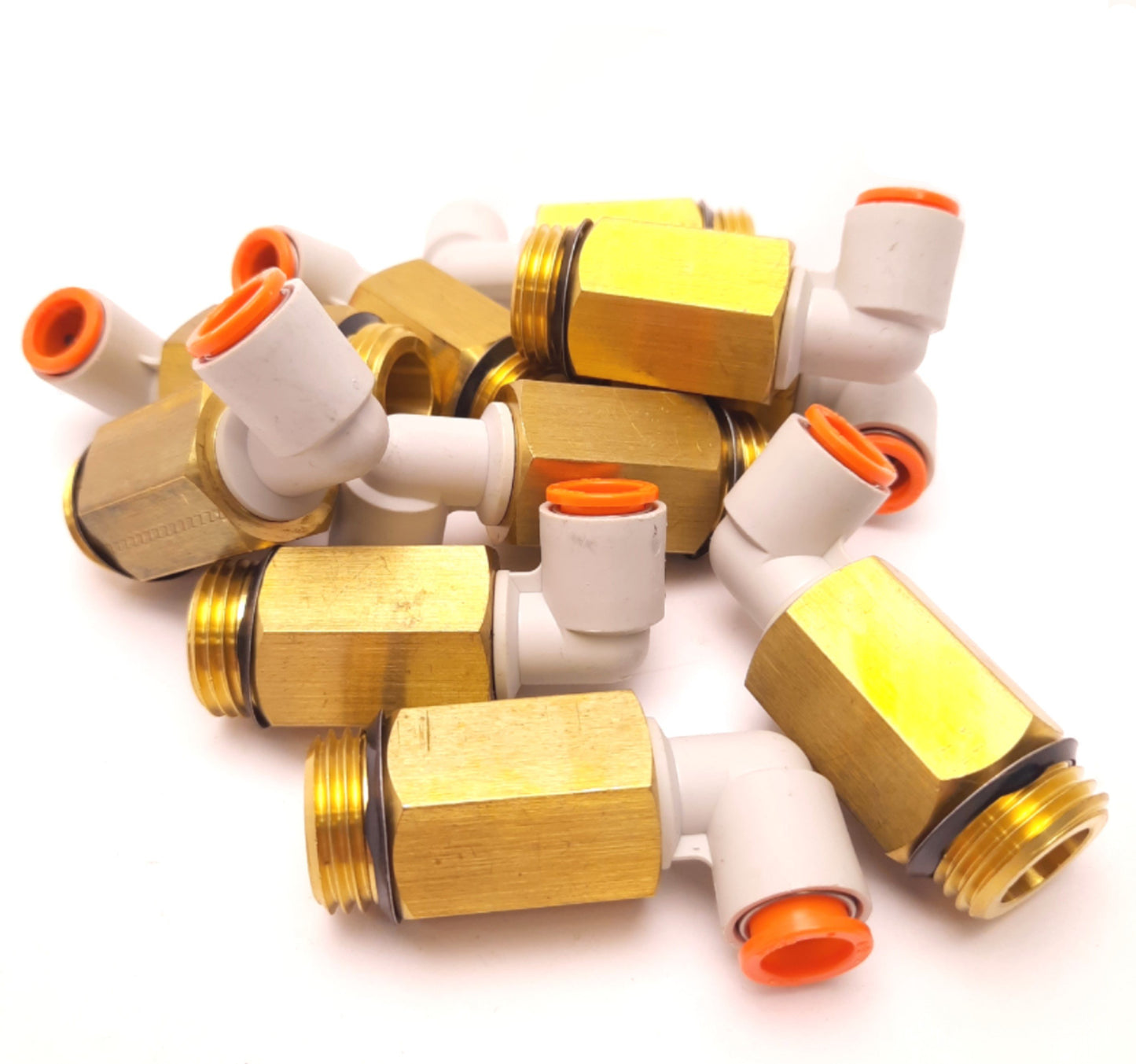 Used Lot of 10 SMC KQ2W11-U04A Extended Male Elbow Fitting, Uni 3/8 Thread, 3/8" Tube