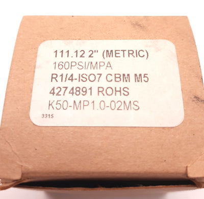 New – Open box Lot of 5 SMC 4274891 Pressure Gauge, 0-160 Psi, 1/4" NPT, 2 Inch Dial, Psi/MPa