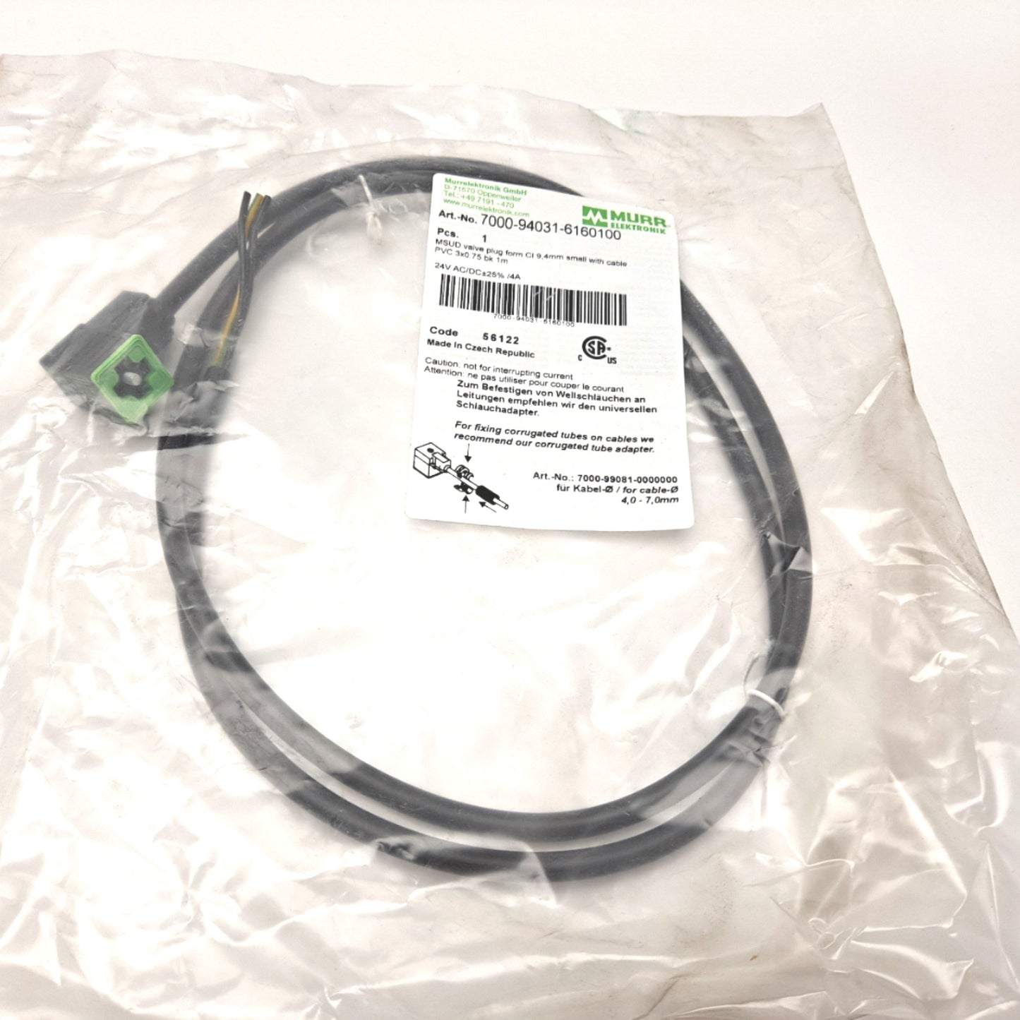 New Lot of 2 Murr 7000-94031-6160100 MSUD Valve Plug Form CI 9 24 VAC/DC 4 A 3 Wire