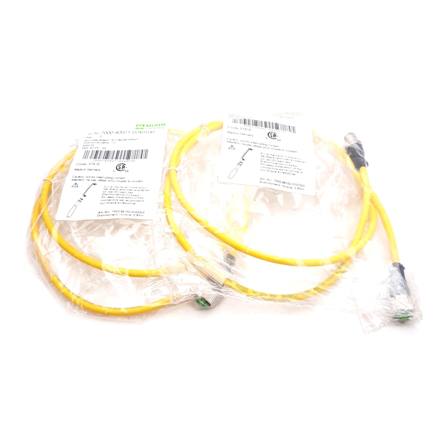 New Lot of 2 Murr 7000-40021-0240100 Connection Cable M12 4-Pin Male/Female 250V 4A