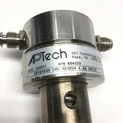 Used APTECH AP1910SM 2PW MV4 MV4 Diaphragm Regulator 2-100psi, 2-Port, 1/4" Face Seal