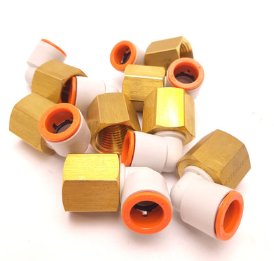 New – Open box Lot of 8 SMC KQ2LF13-37A Female Fittings, 1/2" NPT Female, 1/2" Tube, Elbow