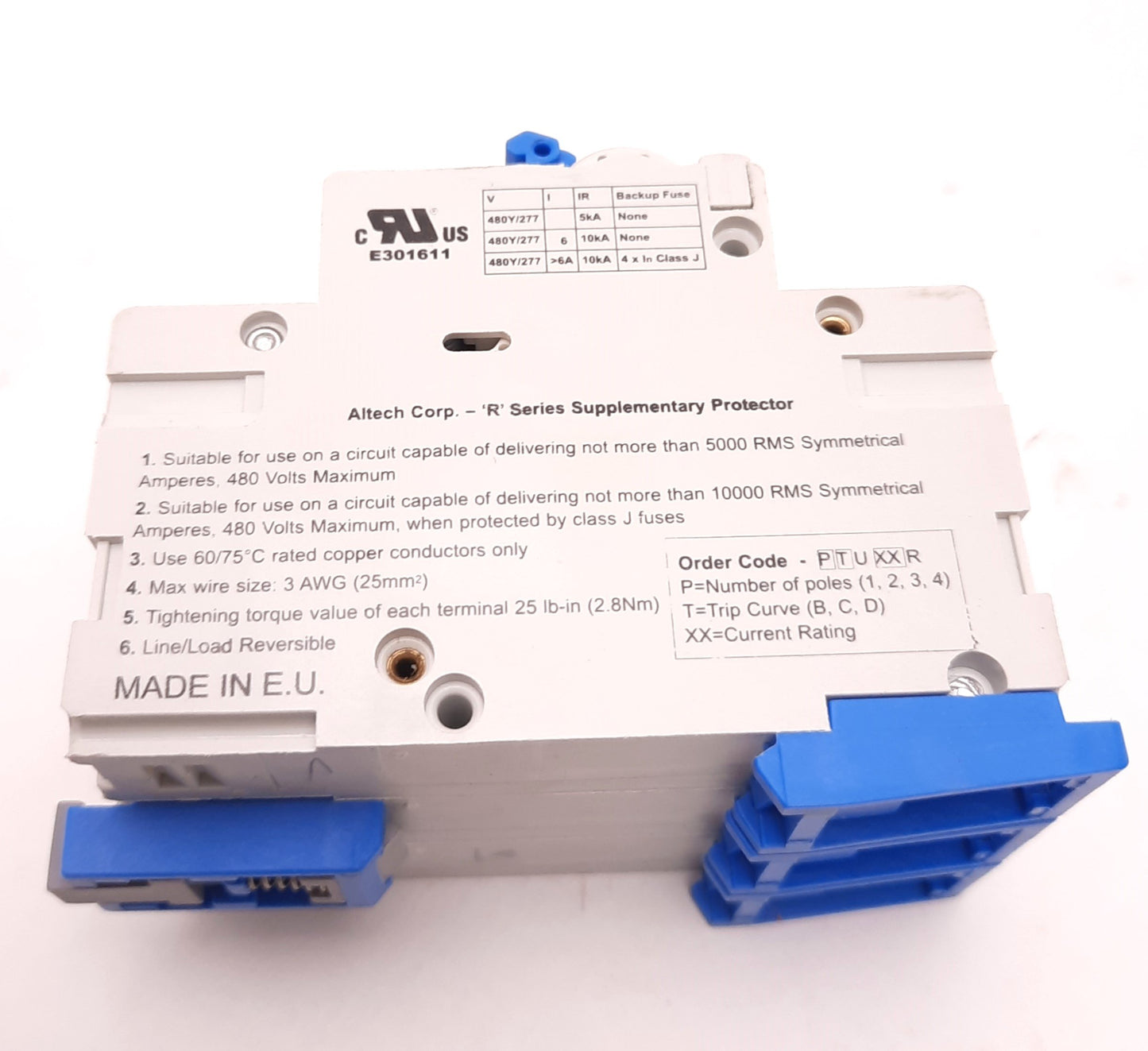 New – Open box Altech 3DU3R Mini-Circuit Breaker, R Series, 3 Pole, 3 Amp, 480v AC, DIN Mount