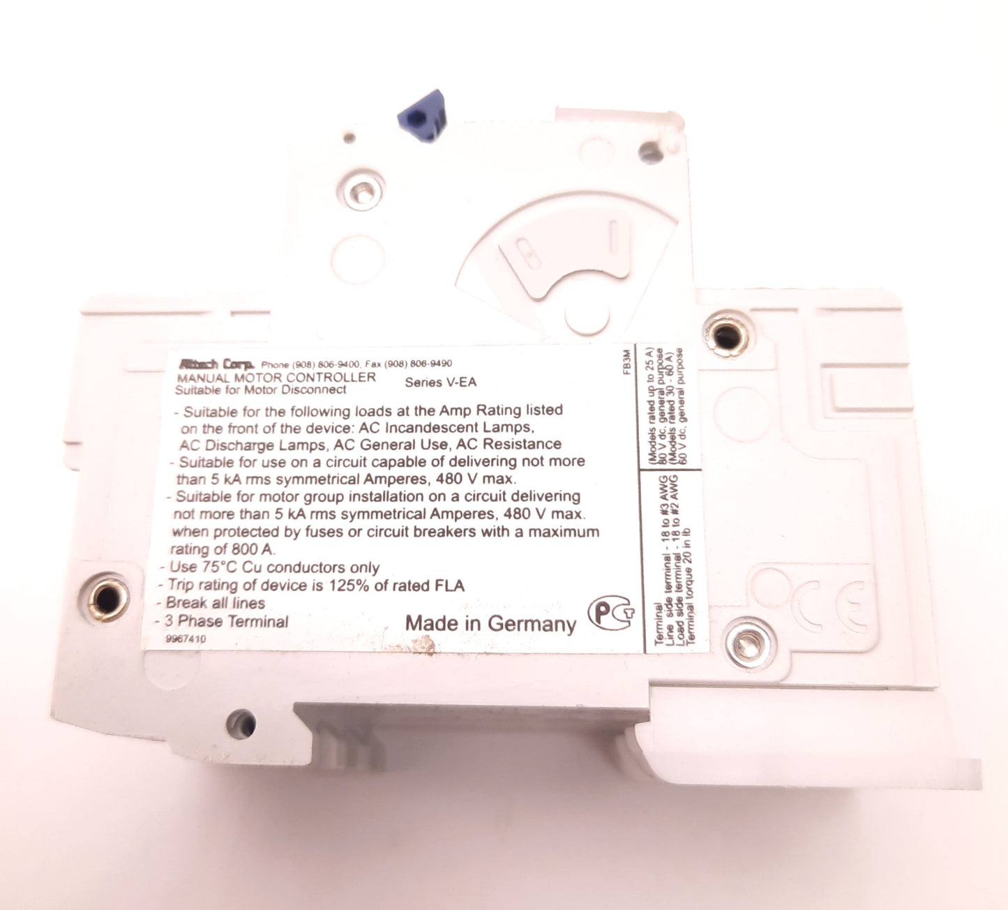 New – Open box Altech Corp. 3G25UM Circuit Breaker, 3 Pole, G-Curve, 25 Amps, 480Y/277vAC