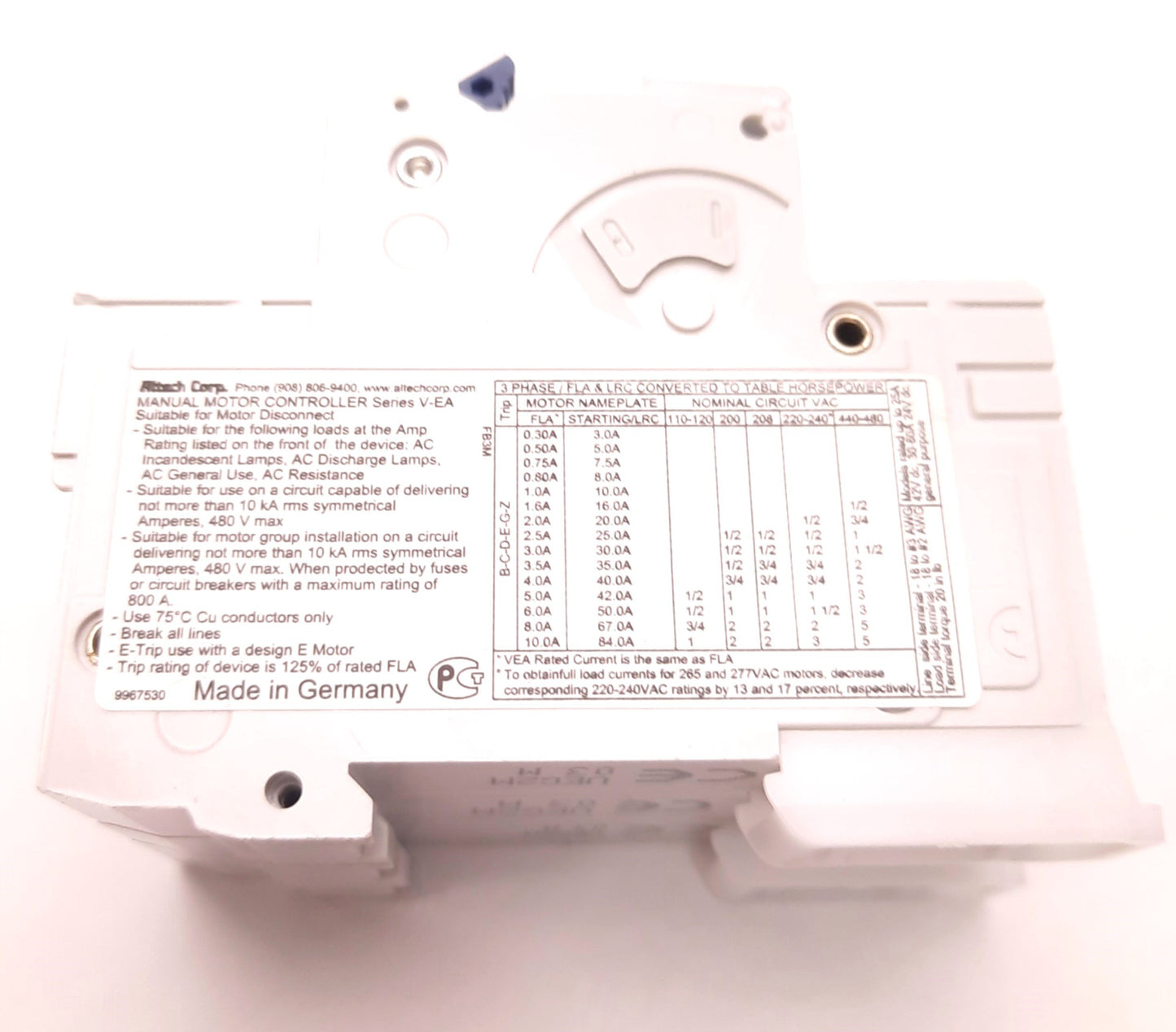 New – Open box Altech Corp. 3G2UM Circuit Breaker, 2 Amps, 277v Ac, 80v DC, 3 Pole, DIN Mount