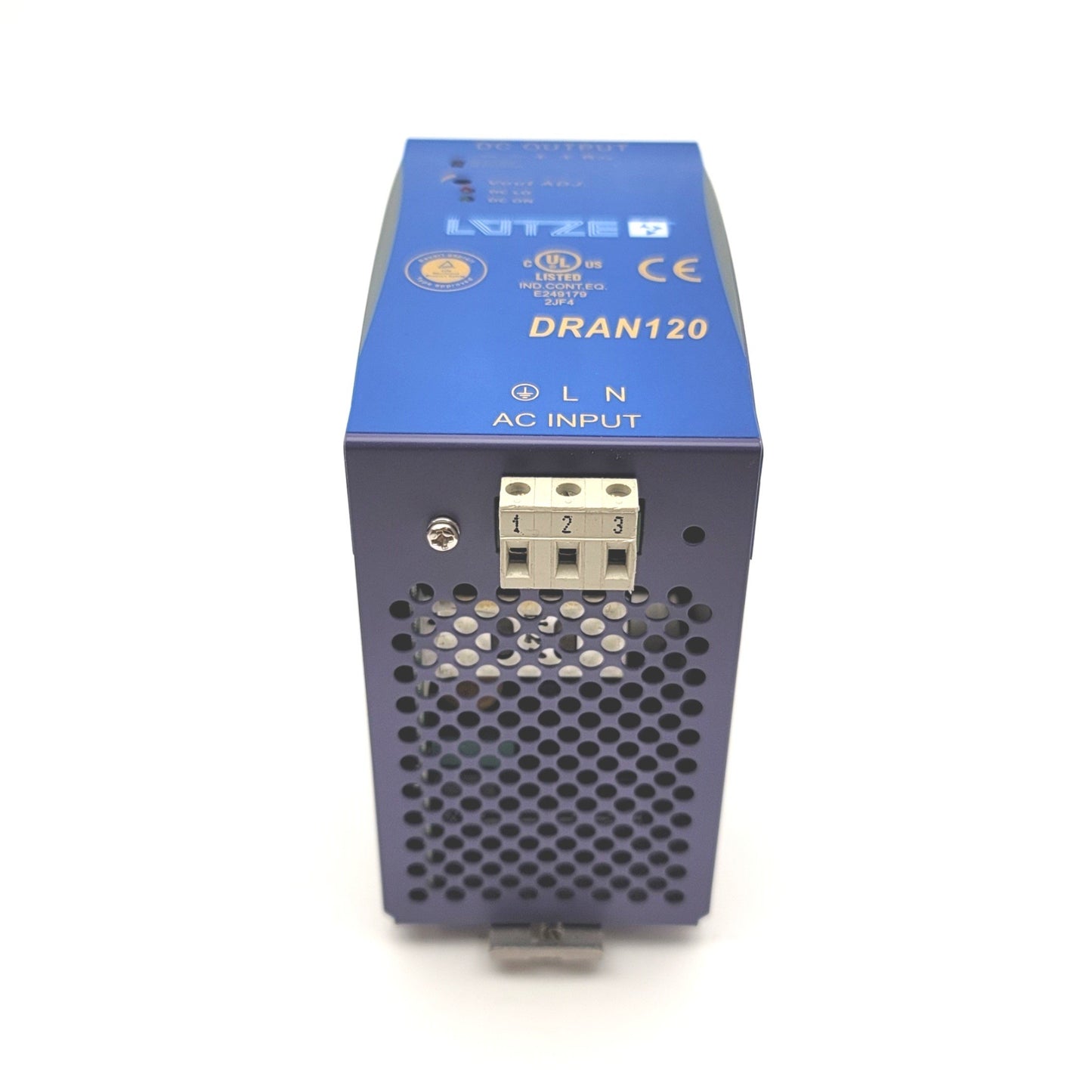Used Lutze DRAN120-24B Switch Mode Power Supply Input: 115/230VAC, Output: 24VDC 120W
