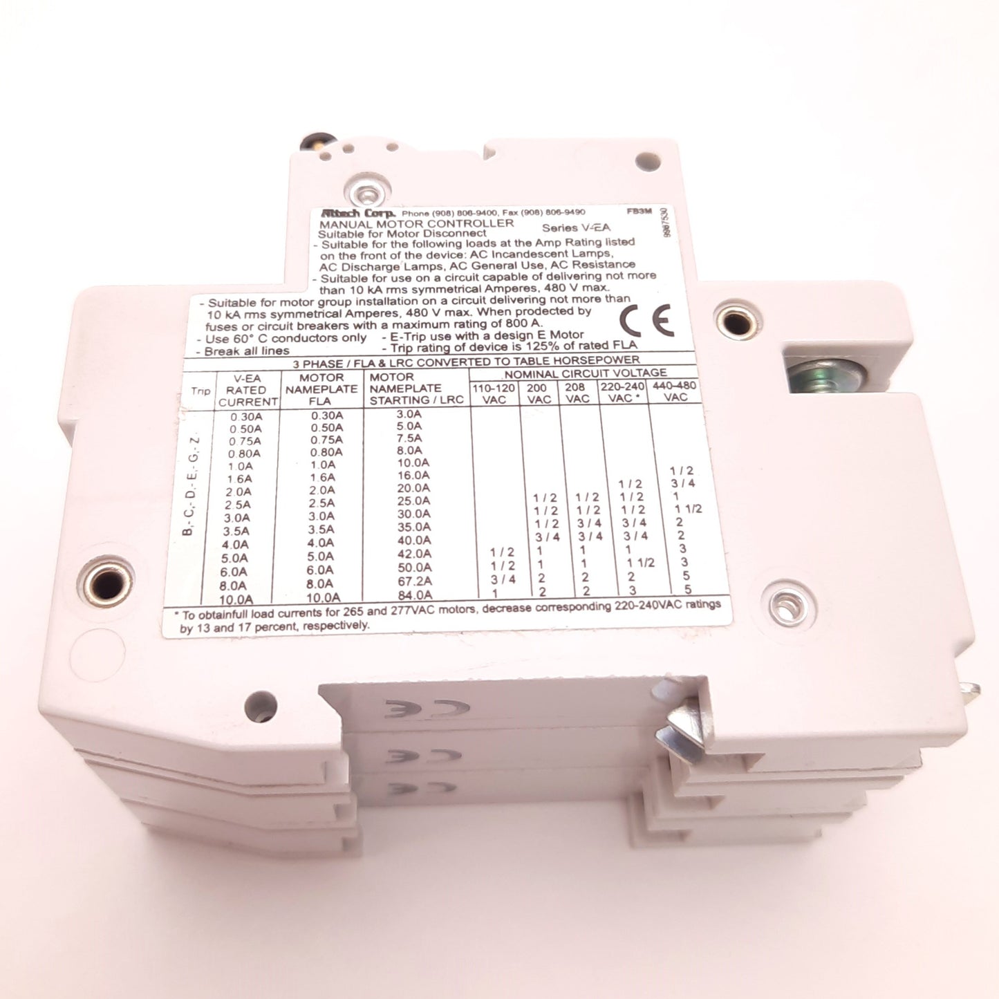 New – Open box Altech Corp 3GU1 Circuit Breaker, 1 Amp, 480Y/277v AC, 3 Pole, G-Curve