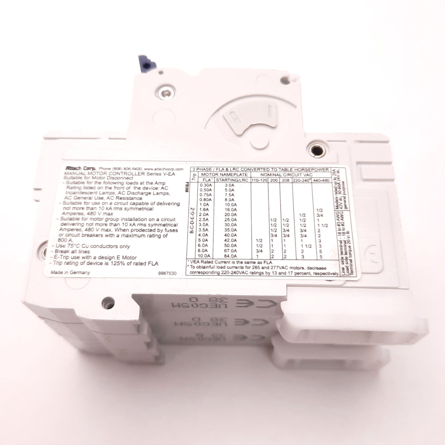 New – Open box Altech Corp 3G05UM Circuit Breaker, 0.5 Amp, 480Y/277vAC, G-Curve, DIN Mounting