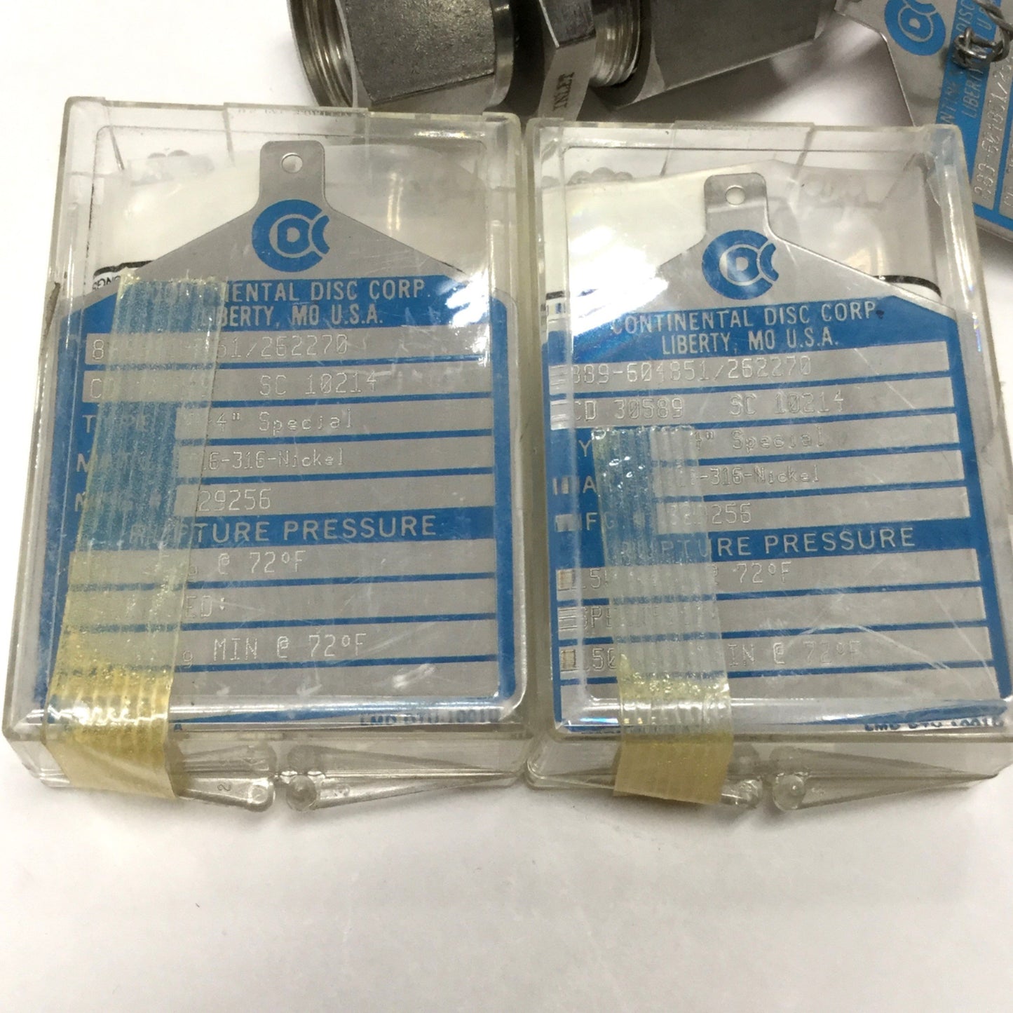 Used Continental Reverse Acting Gas Rupture Disc Fitting, 3/4" 159/156psi, 1/2" VCR