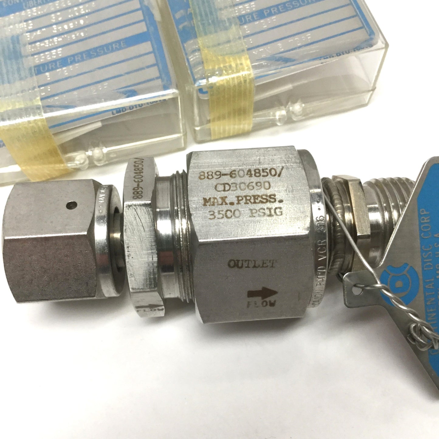 Used Continental Reverse Acting Gas Rupture Disc Fitting, 3/4" 159/156psi, 1/2" VCR