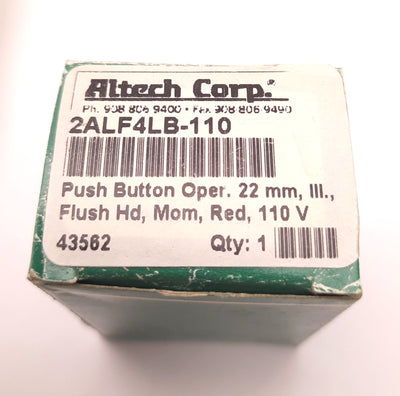 New – Open box Lot of 2 Altech Corp 2ALF4LB-110 Push-Button/Panel Mount, 10Amps, 110v Red