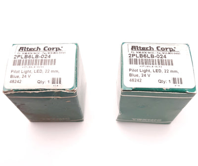 New – Open box Lot of 2 Altech Corp 2PLB6LB-024 Pilot-Light/Panel Mount, 22mm, 24v, Blue, 20mA