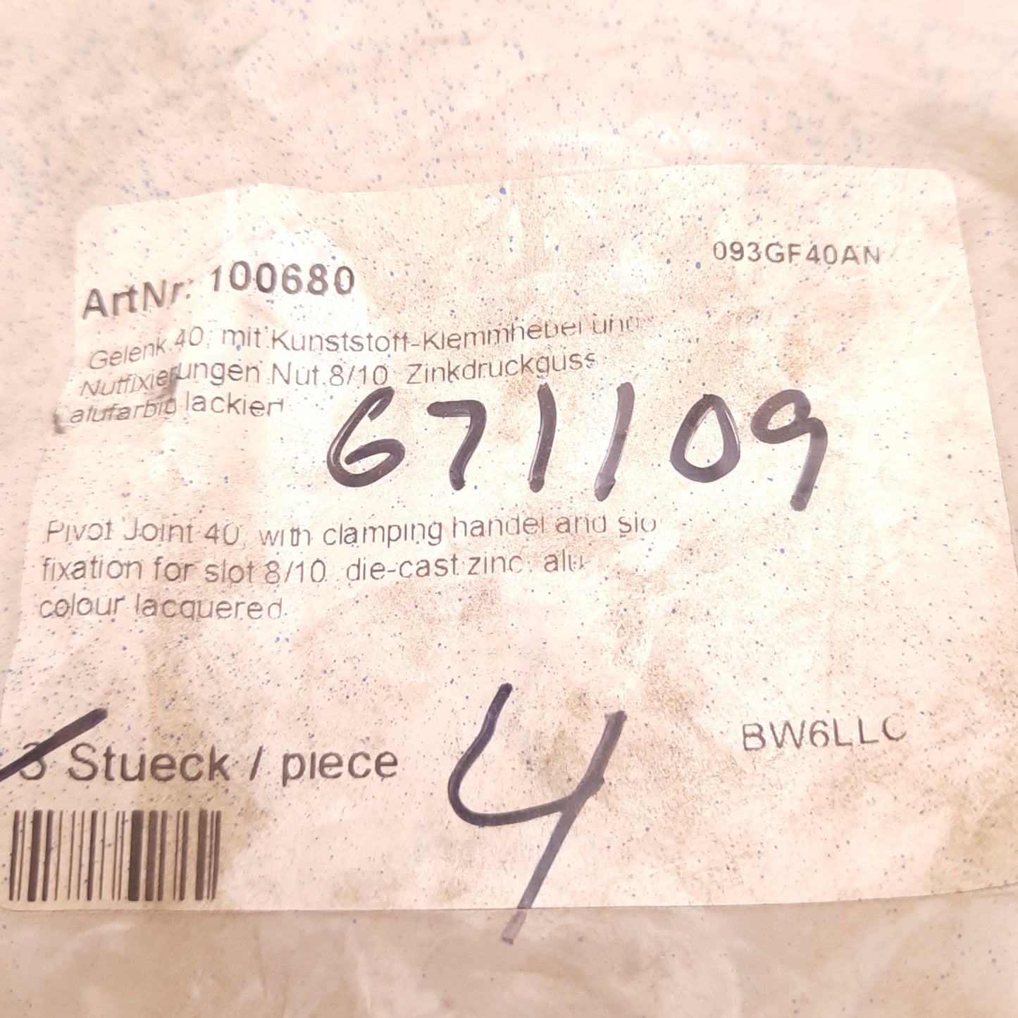 New – Open box Lot of 2 Tslots 671109 Pivot Joint 40 with Locking Lever, Die-Cast Zinc, 8/10