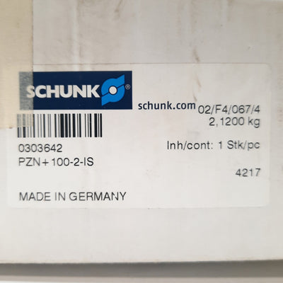 New SCHUNK PZN+100-2-IS PZN-plus Centric Gripper, 5mm Stroke, 5900N, 87PSI, Ø120mm