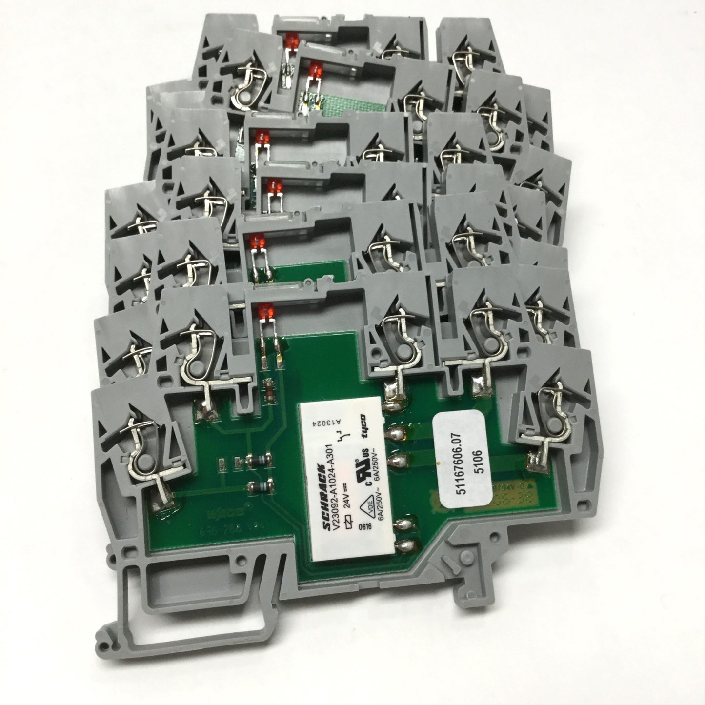 Used Lot of 7 Wago 859-304 Terminal Block Relay Modules 24VDC In, 250VAC 5A Out w/LED