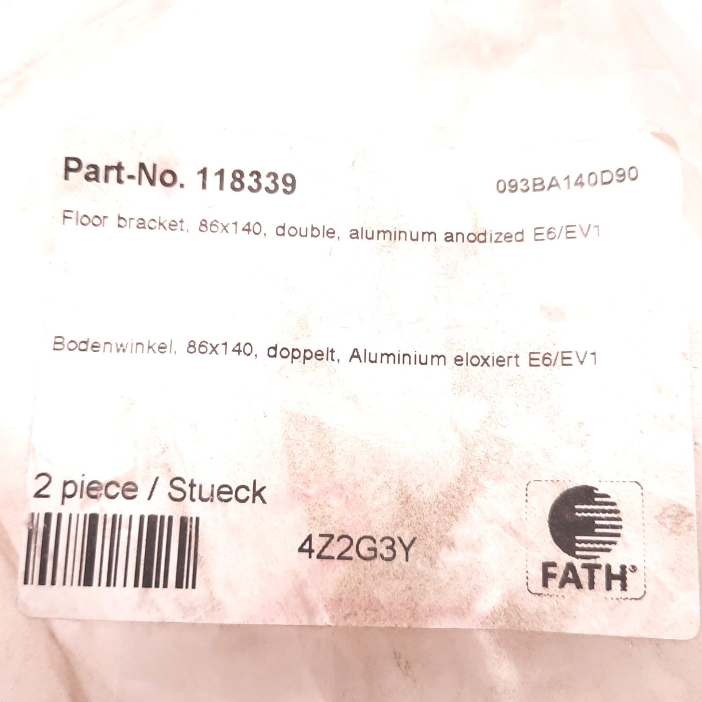 New – Open box Lot of 2 Fath 093BA140D90 Floor Bracket Mount, 86x140, Double Profile, 45 Series