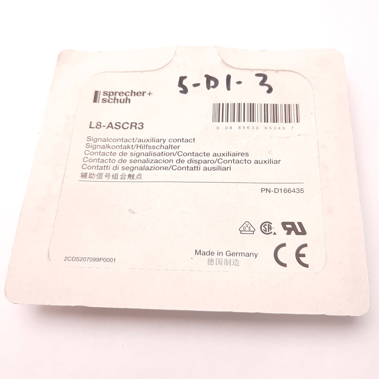 New – Open box Sprecher & Schuh L8-ASCR3 Auxiliary Signal Contact, Ser B only, 1 N.O./N.C.