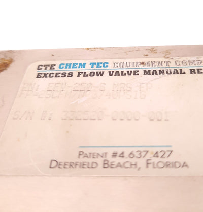 Used Chemtec EFV-250-S-MRS-FP Adjustable Excess Flow Valve, 1/4" NPT, 4 to 1132 SLPM