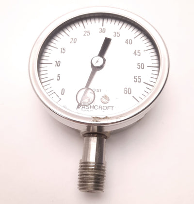 Used Ashcroft 251009SWL02L60# Glycerin Pressure Gauge, 2.5" Dial, 0-60 Psi, 1/4" NPT